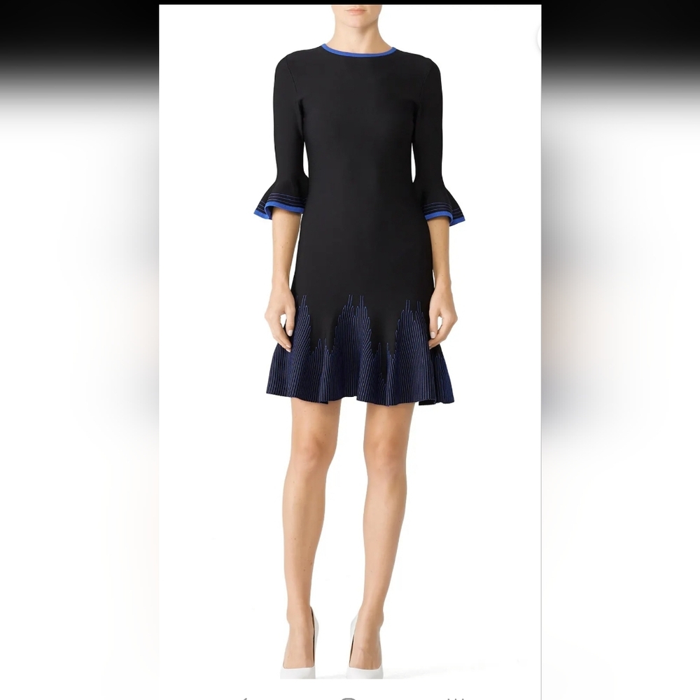 Shoshanna Pratt Black & Royal Blue Ponte Knit Dress – Bell Sleeves, Size M